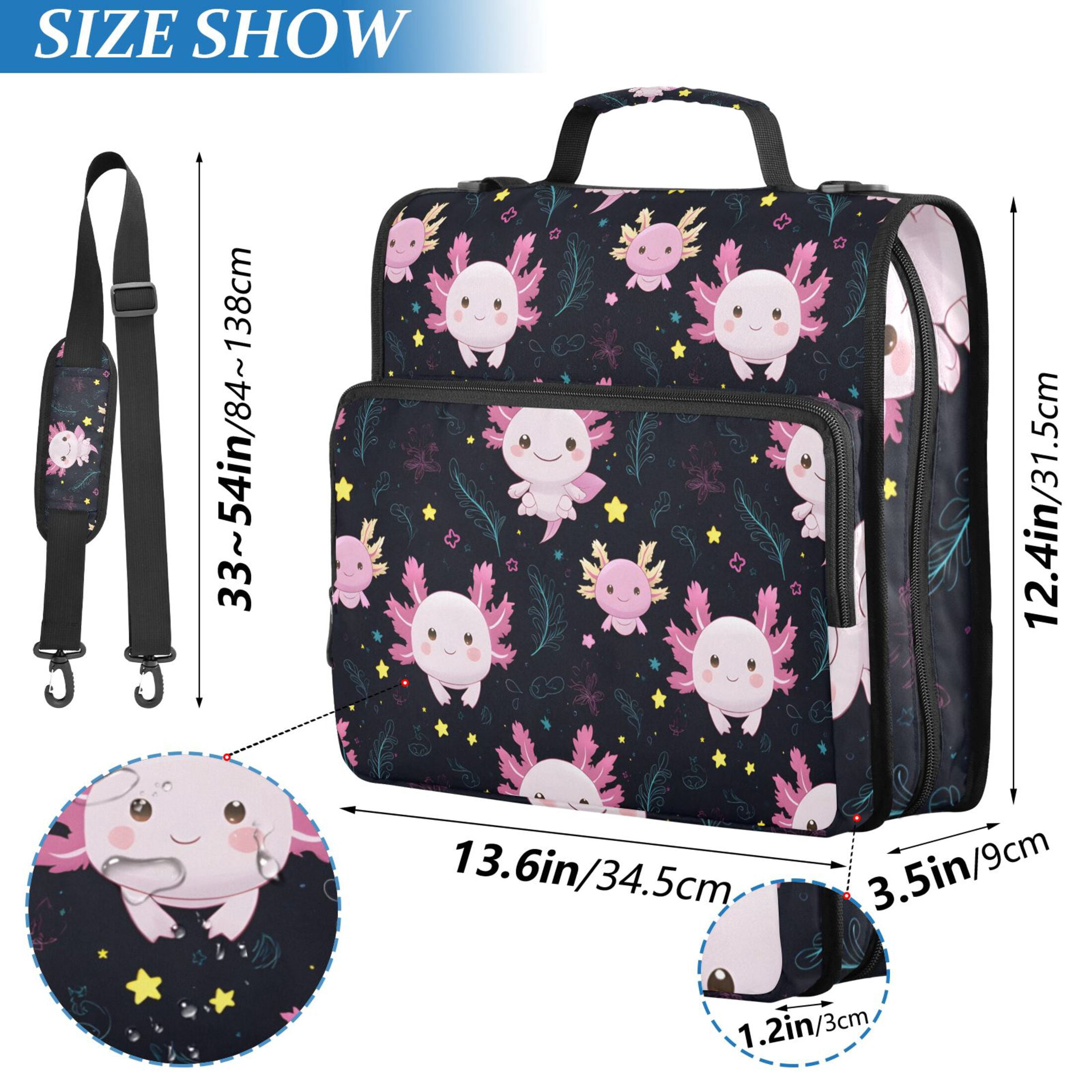 ALAZA Zipper Binder Cartoon Axolotl Stars 3 Ring Trapper Keeper File Folder Organizer Bag