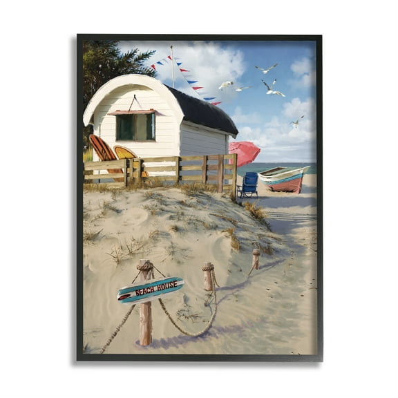 Stupell Industries Beach House Landscape Landscape Painting Black Framed Art Print Wall Art, 11 x 14