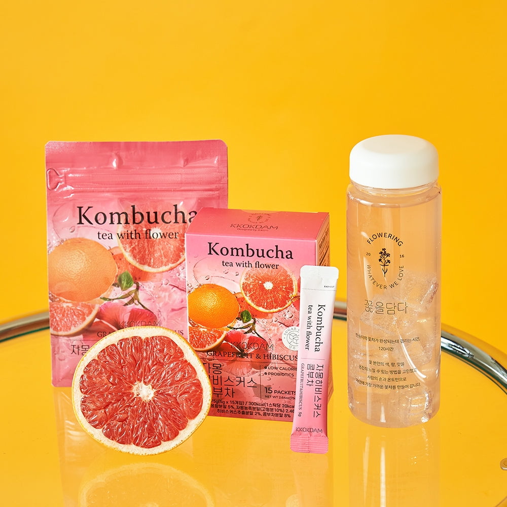 KKOKDAM Flower Kombucha Tea Powder Bulk Pouch 500g - Graprefruit&Hibiscus