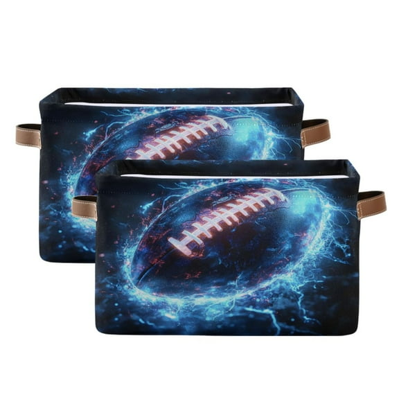 Ryvnso Cool Football Storage Basket Large Bin Foldable Boxes Toys Organizer 14.2x10.2x8.3in 2 PCs