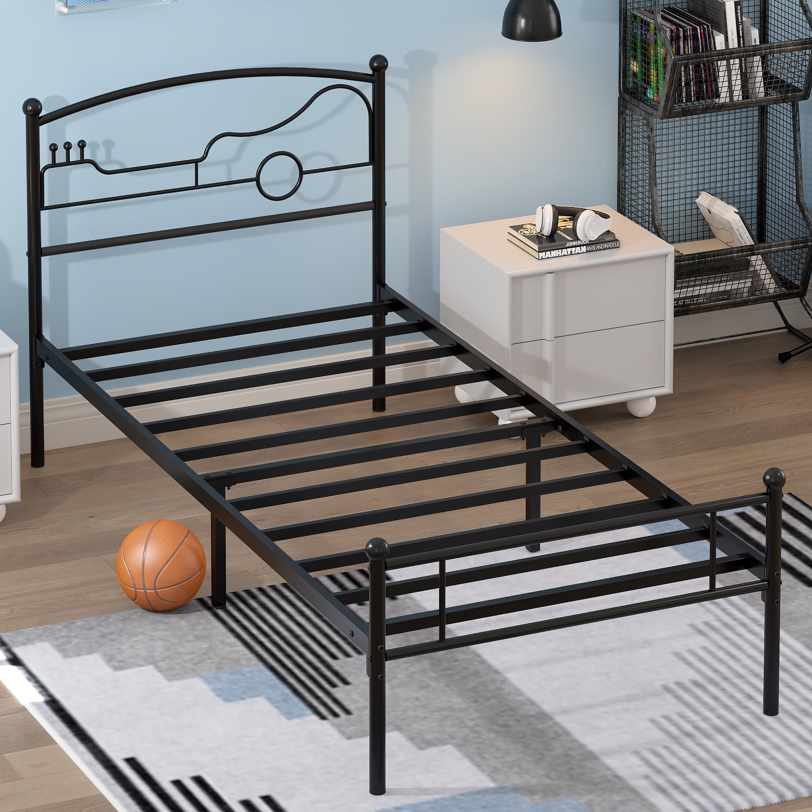 Yoneston Twin Size Platform Bed with Guitar Headboard Heavy Duty Metal Bed Frame for Boys Kids Teens Bedroom Furniture, Black
