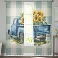 thumbnail image 2 of Blue Truck Yellow Sunflower Sheer Curtains 63 Inches Length 2 Panels Set, Window Sheer Curtains for Living Room/Bedroom, Teal Plaid Vintage Summer Light Filtering Rod Pocket Curtain 52'' x 63'' x 2, 2 of 7