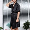 thumbnail image 5 of SWSMCLT Men's Satin Robe 2 Piece Lightweight Soft Cool Pajama Set Thin Long Sleeve Pajamas Halloween Summer Black X-Large, 5 of 5