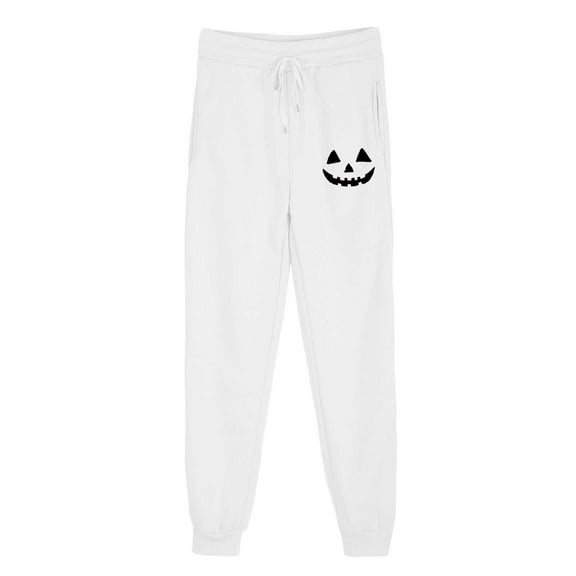 Comfy Cotton Sweatpants Fleece Lined Halloween Casual Joggers Pants with Pockets Womens Midweight Sports Wear (XL, White 02)