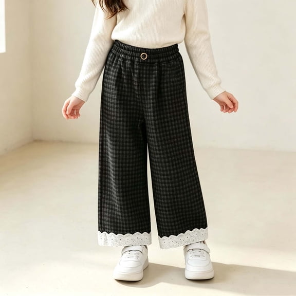Avtoify Girls Pants Children's Winter Solid Color Elastic Waist Wide-leg Sports Sweatpants Long Pants Kids