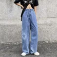thumbnail image 5 of Pantalones vaqueros unisex para mujer, tallas S-5XL, holgados, básicos, de cintura alta, de pierna ancha, sencillos, con diseño de estrellas, estilo universitario Hrajuku Ulzzang, 5 of 5