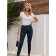 thumbnail image 3 of Women Ribbed Short Sleeve Shirts Scoop Neck Slim Fitted Basic Tees Tops Summer Trendy, 3 of 4