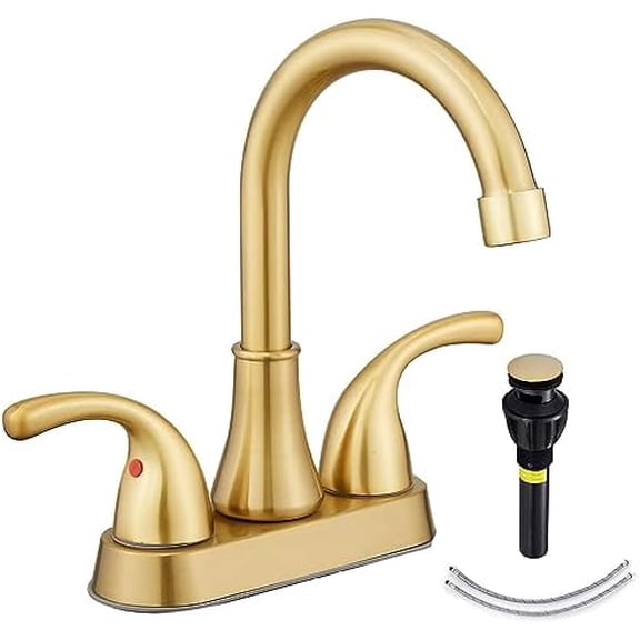 Bathroom Sink Faucet  4 Inch 2 Handle Lead-Free Brushed Grey Bath Sink Faucet with Pop-up Drain Stopper and Supply Hoses
