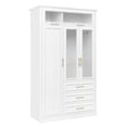 thumbnail image 6 of Enyopro 3 Door Wardrobe with LED Lighting, 3 Drawers and Double Hanging Space for Bedroom,Modern Armoire Closet with Storage Cabinet and Gold Handles,White, 6 of 8