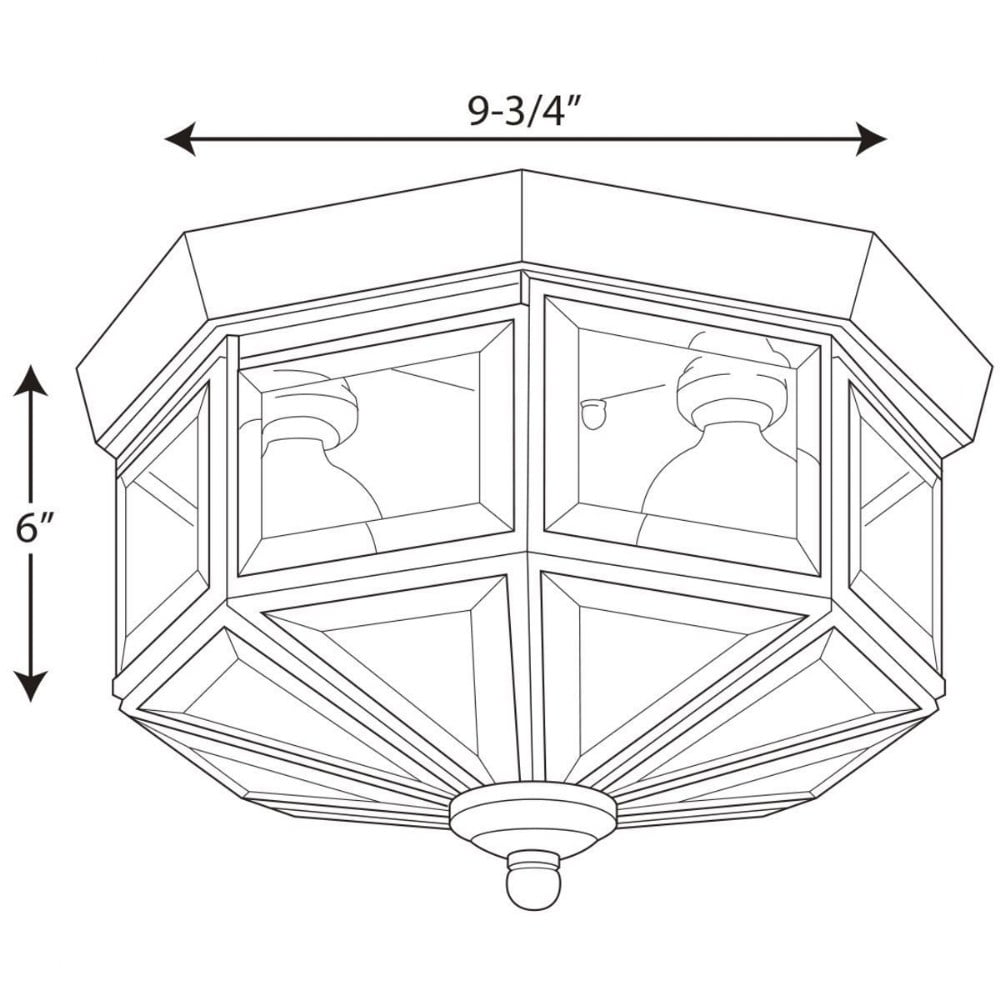 Three-Light Beveled Glass 9-3/4" Close-to-Ceiling