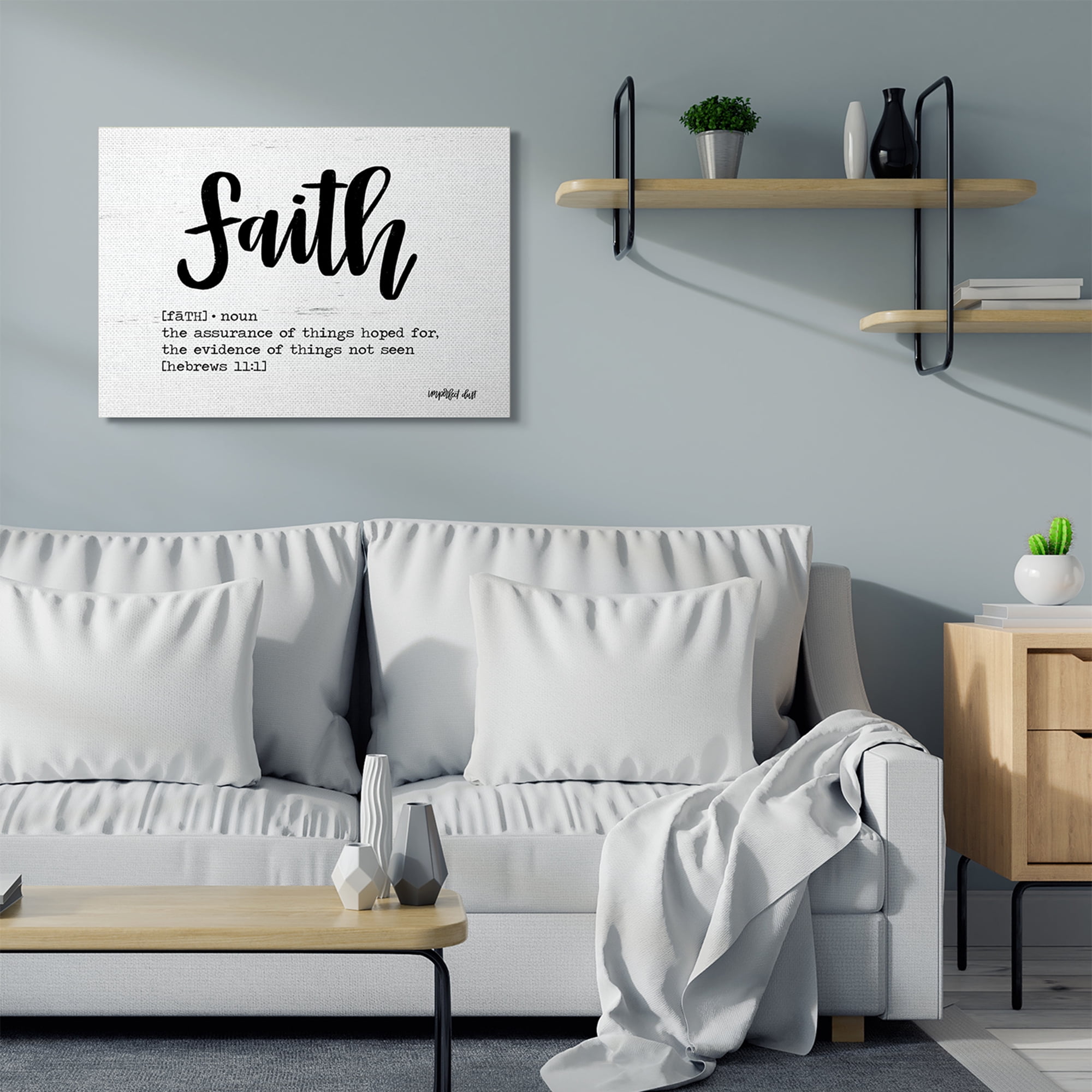 Stupell Home Décor Faith Definition Religious Black and White Word Design Canvas Wall Art by Imperfect Dust