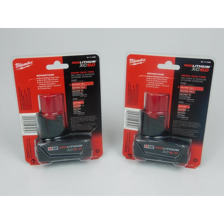 Milwaukee M12 REDLITHIUM XC6.0 Battery 2 Pack, 6.0Ah High