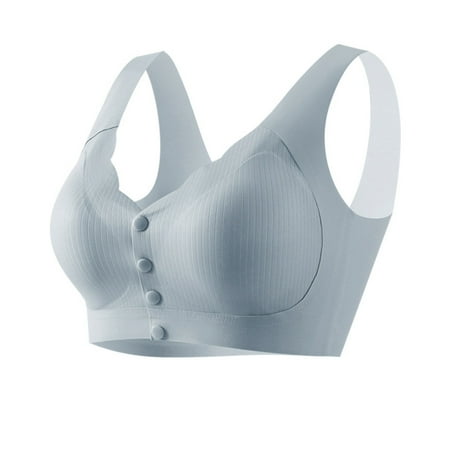 SMihono Daisy Bra for Seniors  Front Snap Closure Bras  Front Snaps Daisy Bras for Older Women Seamless Nursing Bra Large Size Solid Push Up Bra Blue M