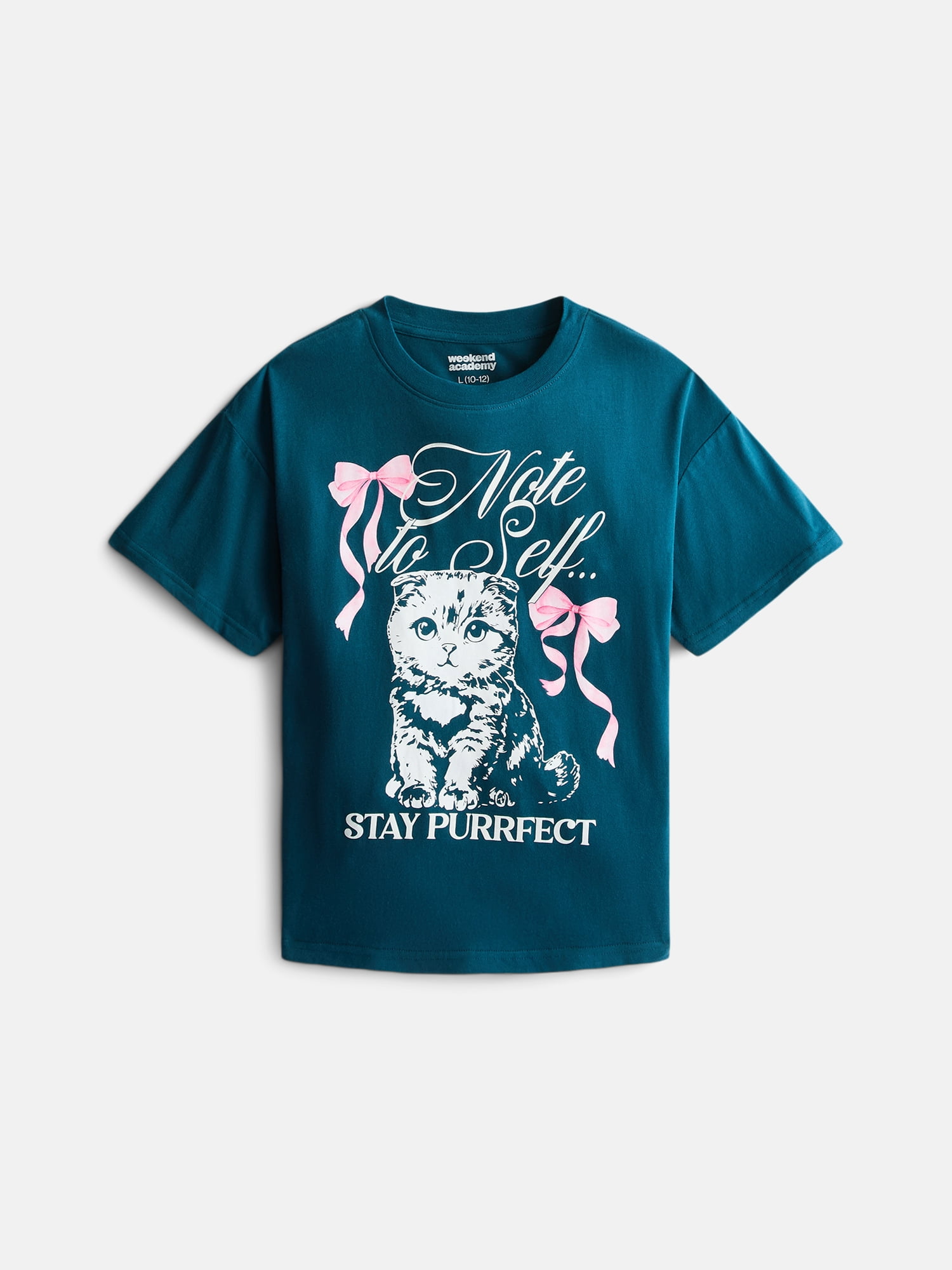 Weekend Academy Girls Oversized Graphic Cotton Tee with Short Sleeves, Sizes 4-18