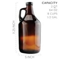 thumbnail image 6 of Cornucopia Brands 64oz Amber Glass Growler Jugs /Half Gallon (2-Pack) w/Black Phenolic Lids, Great for Kombucha, Home Brew, Distilled Water, Cider & More, 6 of 10