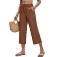 thumbnail image 2 of Inglocry Linen Capri Pants for Women 2026 - Drawstring Wide Leg Elastic Waist Summer Casual Lightweight Cropped Trousers with Pockets Coffee L, 2 of 5