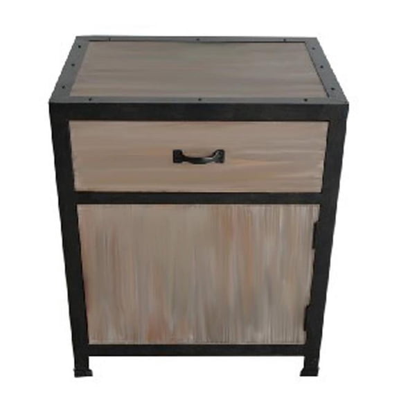 Benzara BM205937 Transitional Wooden End Table with Metal Framing, Black & Brown