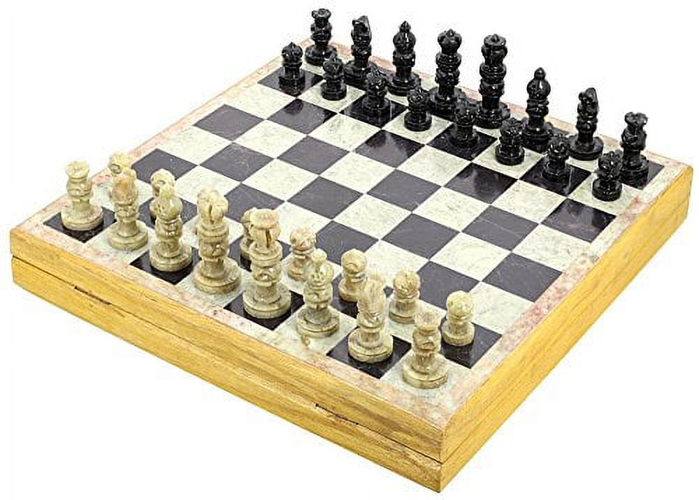 Ajuny Beautifully Crafted Unique Stone Art Chess Set Game Set Hand Carved Stone Pieces Board Size 12x12 inch