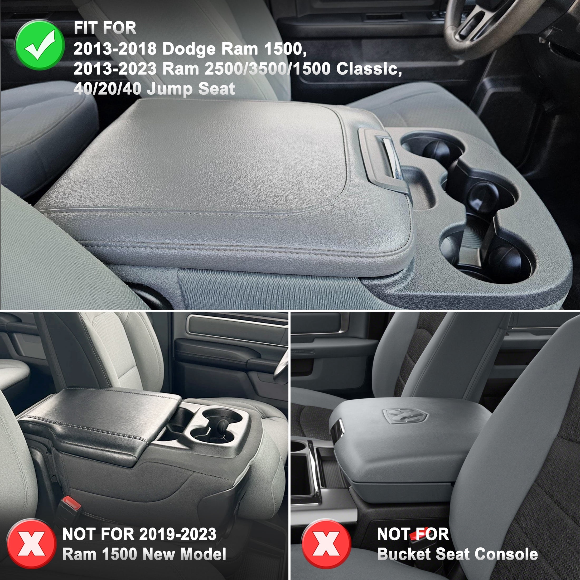 KBH Center Console Cover for Dodge Ram 1500 2013-2018, Ram 2500/3500/1500 Classic Model 2013-2025, PU Leather Armrest Cover Middle Console Lid Cover Accessories(Black)