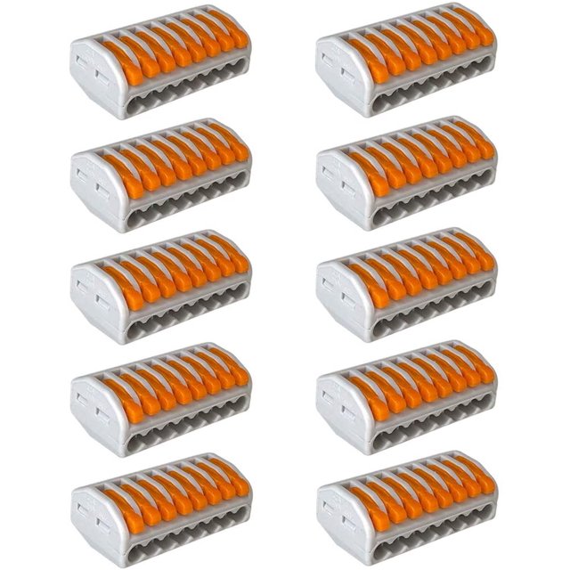 10Pcs Premium Lever-Nut Wire Connector Set, 8 Ports Compact Conductor Wire Connectors, Compact Spring Connector Terminal Block