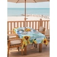 thumbnail image 2 of Outdoor Tablecloth with Umbrella Hole for Patio/Picnic/Party/Camping, Sunflower Gnomes Waterproof Table Cloth Rectangle Table Cover Washable, Summer Botanical Floral Teal Striped (60"x 120"), 2 of 8