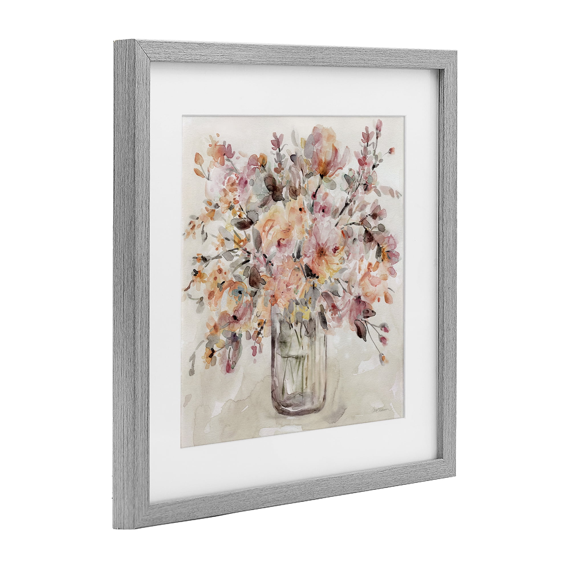 Stupell Industries Fluid Petals Watercolor Bouquet Gray Framed Print Under Glass, design by Carol Robinson
