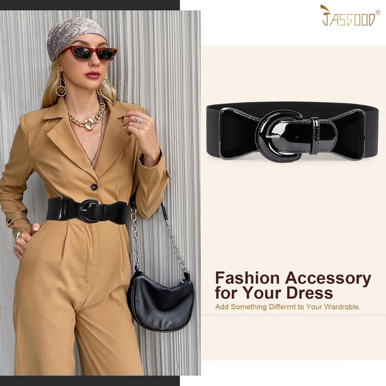 Women Wide Stretchy Belt,Vintage Chunky Buckle Elastic Waist  display picture 1