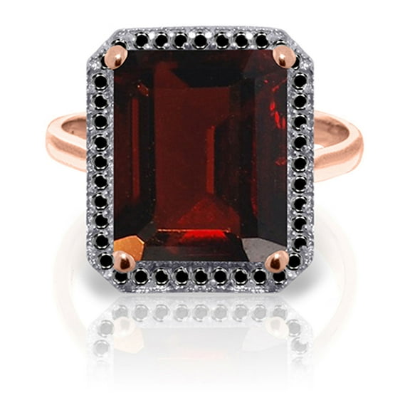 Galaxy Gold 14K Rose Gold Natural Black Diamonds and Garnet Ring - January Birthstone - Energy & Devotion - Sizes 5.5 to 11 - Fine Jewelry for Women