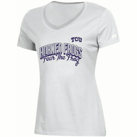 Tcu Horned Frogs Baseball - Women's Russell Athletic White TCU Horned Frogs Arch V-Neck T-Shirt