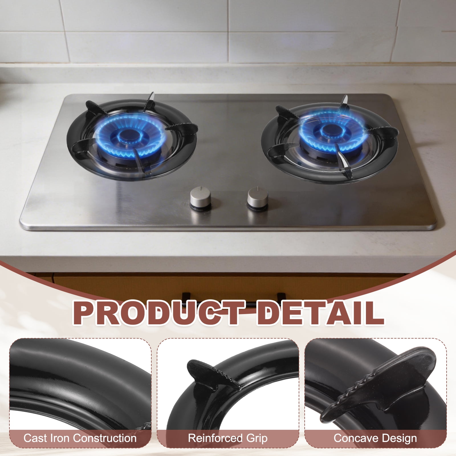 Uxcell 2 Pcs Wok Ring for Gas Stove, 5.5 Inch Cast Iron Gas Stove Rack Wok Support Ring Round Cooktop Solid Stand Brackets Replacement Accessories for Home Kitchen Burner, Black