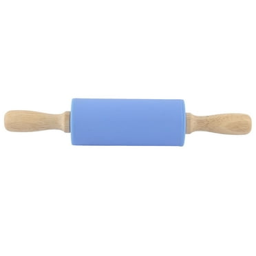 Kitchen Silicone Roller Wooden Handle Dumpling Making Non-stick Rolling Pin Blue