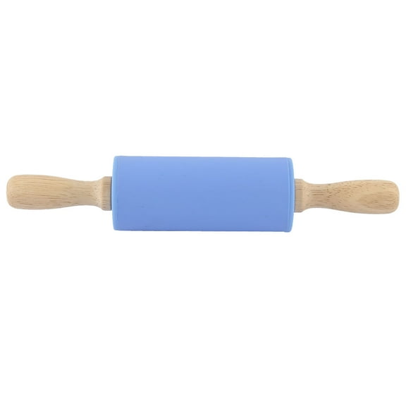 Kitchen Silicone Roller Wooden Handle Dumpling Making Non-stick Rolling Pin Blue