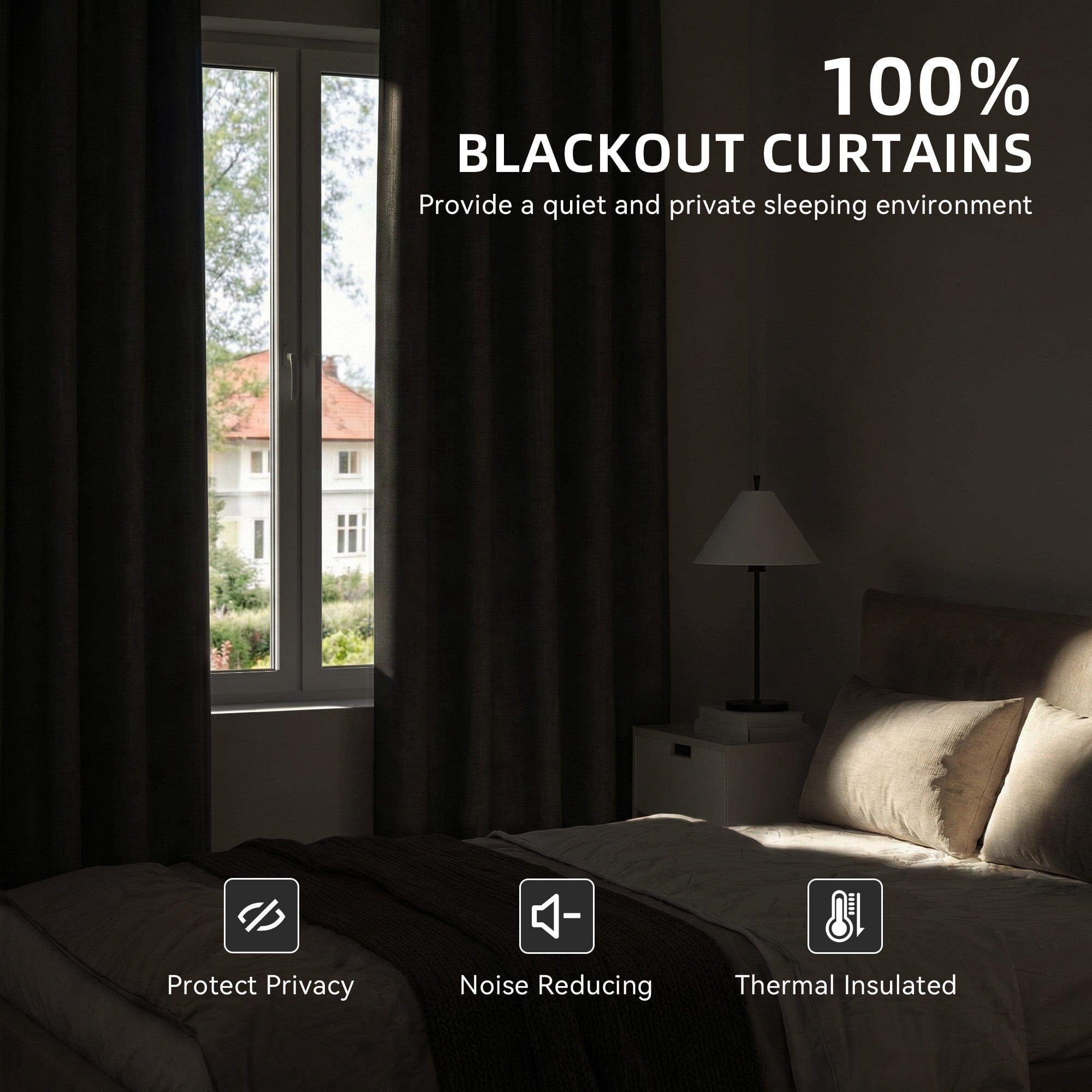 KoshiMe Faux Linen 100% Blackout Curtains for Living Room Bedroom,84 Inch Long Thermal Insulated Back Tab Window Curtains,Black