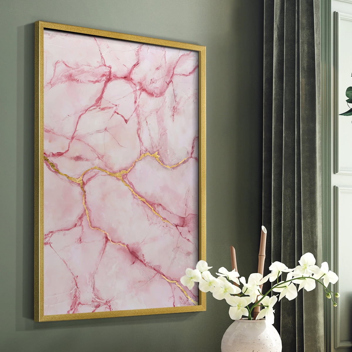 Rose Marble II in Gold Solid Wood 11 x 14 Framed Print