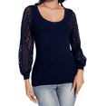 thumbnail image 5 of Ladybranch Women Lace Balloon Long Sleeve Crewneck Ribbed Shirts Fitted Top Fall Casual Blouse（Small,Blue), 5 of 6