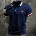 thumbnail image 4 of Men's Patriotic Striped Polo Shirt with Dual American Flag Embroidery and Contrast Collar Featuring Short Sleeve Turn-Down Collar Navy S, 4 of 4