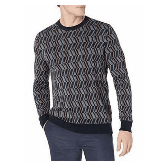 Perry Ellis Men's Long Sleeve Pttrn Eoe Jaq CRW Sweater, Dark Sapphire, XL