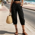 thumbnail image 2 of hlysgo Womens High Waist Cargo Capri Pants with Multi Flap Pockets Drawstring Hem Cropped Trousers Casual Outdoor Hiking Travel Pants Black,2xL, 2 of 5
