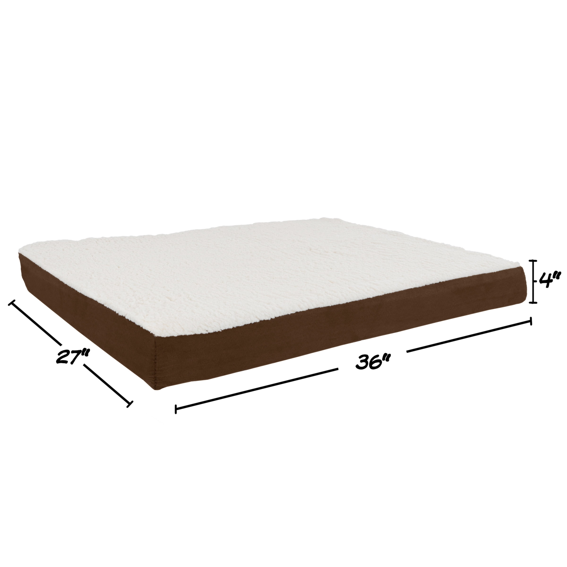 PETMAKER 36x27 Orthopedic Dog Bed with Memory Foam and Sherpa Cover, Brown