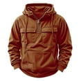 thumbnail image 4 of Zylanna Men's Hooded Sweatshirts with Multi-Pockets, Fleece Lined Casual Half-Zip Solid Color Sport Hoodies Pullover for Men Orange, 4 of 5