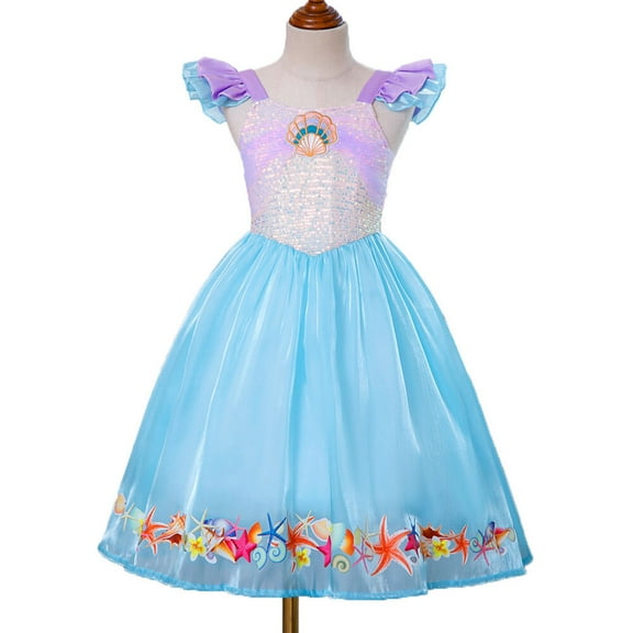 Mermaid Costume Princess Dress for Girls Sleeveless Birthday Halloween Outfits Size for 2-8 Year