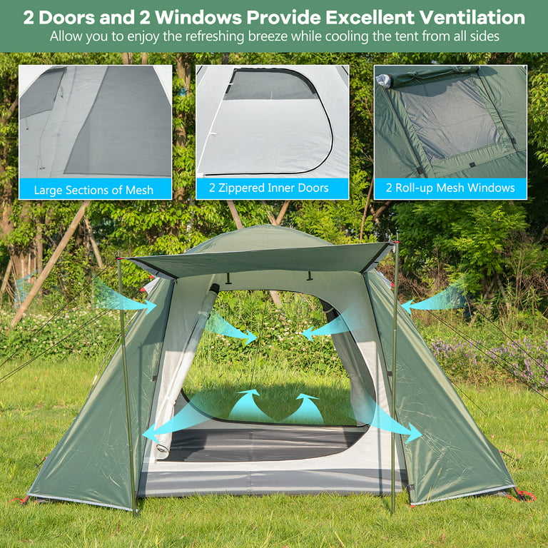 COSTWAY Tente de Camping 6 Personnes 300x300x165cm Étanche Double Toit Dôme  Faces en Tissu Anti-UV,Fenêtre et Porte pour Pique-nique - Cdiscount Sport