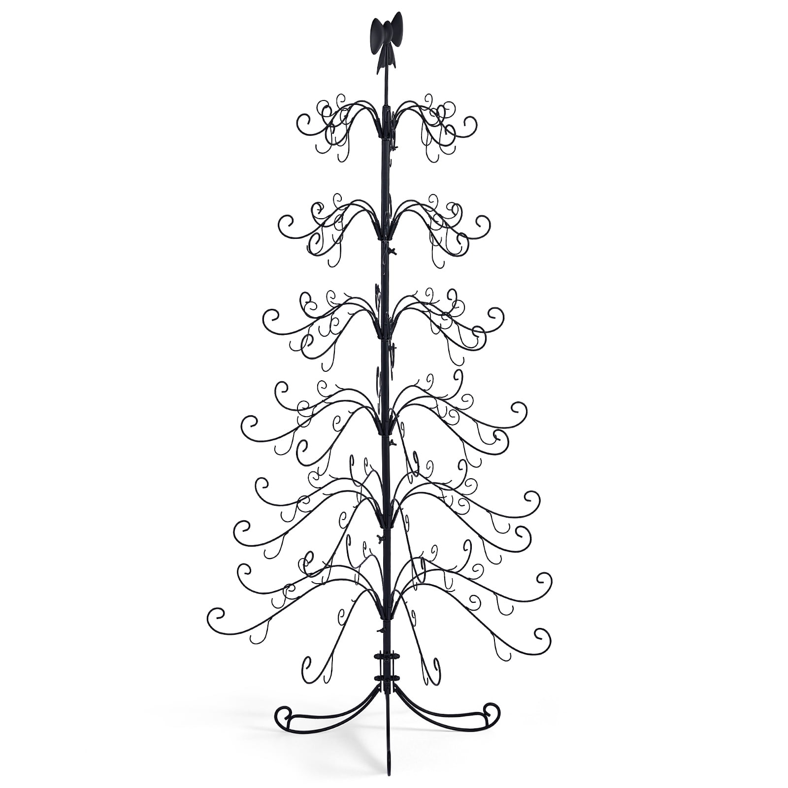 6ft PVC Metal Artificial Christmas Tree with Bow Topper, No Extra Ornaments, Daily Decor Tree, Black