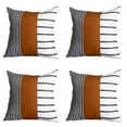 thumbnail image 2 of Boho Set of 4 Handcrafted Decorative Throw Pillow Cover Vegan Faux Leather Geometric 17" x 17" Brown & Ivory Square for Couch, Bedding, 2 of 3