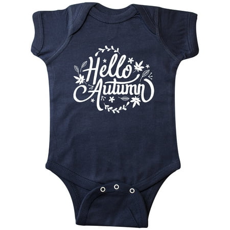 

Inktastic Fall Season Hello Autumn in White with Leaves Gift Baby Boy or Baby Girl Bodysuit