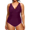 thumbnail image 1 of GHSDFBB Women Plus Size One Piece Swimsuits V Neck Tummy Control Bathing Suits Retro Ruched Swimwear, 1 of 6
