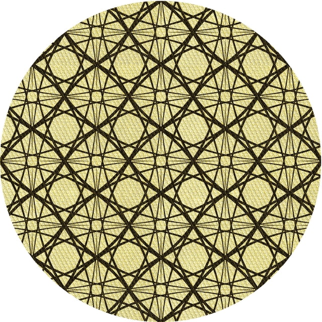 Ahgly Company Tapis Rond Lavable en Machine Intérieur Transitionnel Jaune Moutarde, 5 Pieds Rond