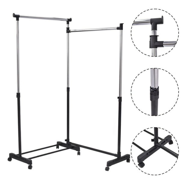 Ktaxon Double Rod Closet 2 Shelves Wire Clothing Rolling Rack Walmart Com Walmart Com