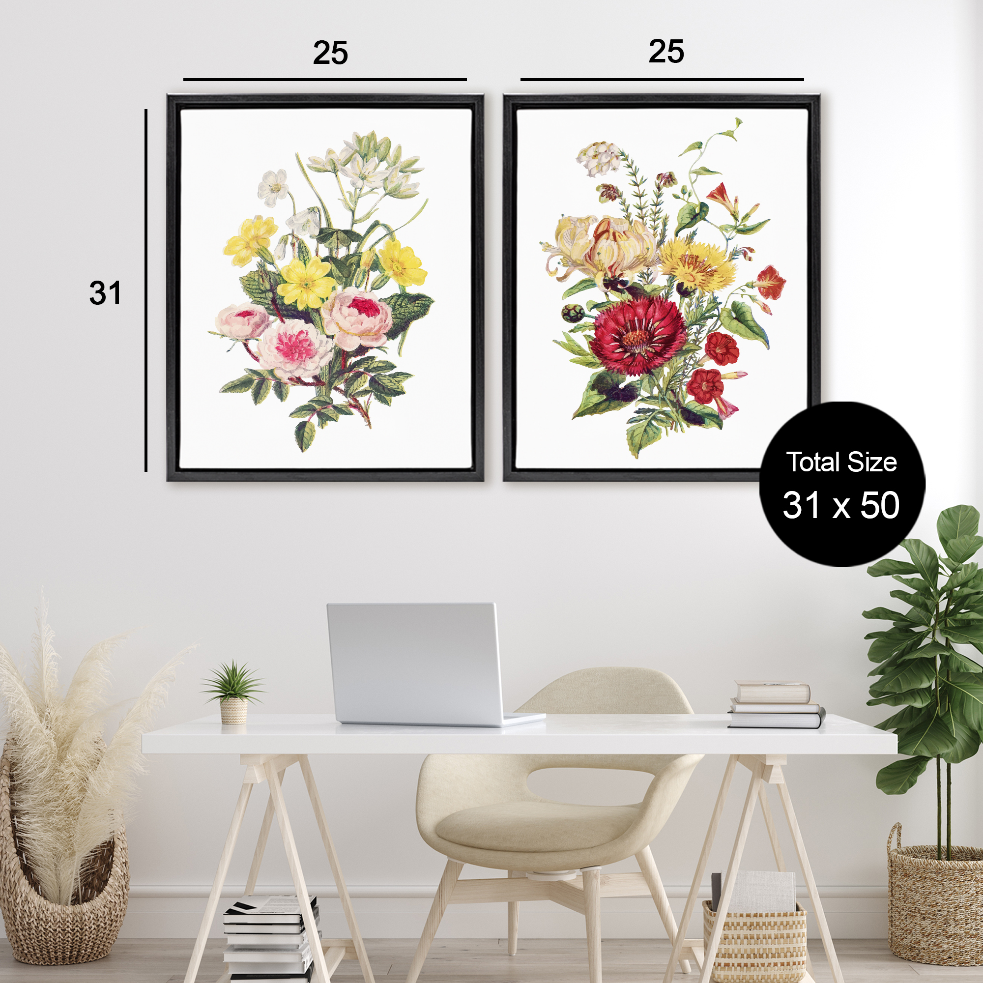 Mixed Flower Bushels 2 Piece Black Framed Floater Canvas Set, design by Lettered and Lined