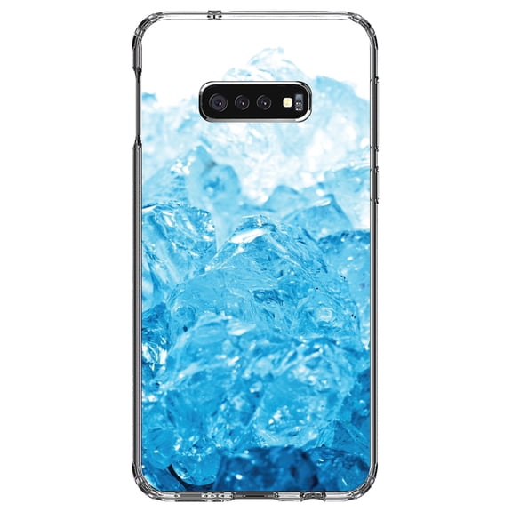 DistinctInk Clear Shockproof Hybrid Case for Samsung Galaxy S10e (5.8" Screen) - TPU Bumper, Acrylic Back, Tempered Glass Screen Protector - Clear Blue Ice Image Print